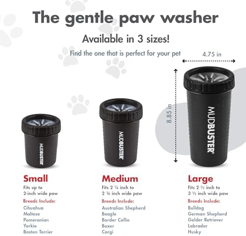 Dexas MudBuster Large Dog Paw Cleaner, Matte Black, Fits 2.5"-3.5" Wide Paws, Gentle Silicone Bristles for Quick, Easy Cleaning