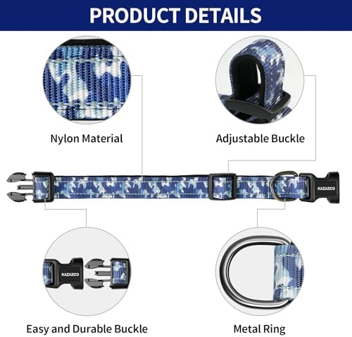 Kazazoo Small Dog Collar,Reflective Puppy Collar with Soft Padding Dog Collar No Pull,Lightweight, Nylon Collar for Puppies, Bichon Frisé, Papillon & Poodle Dogs 5-15 Lbs Blue camo-S