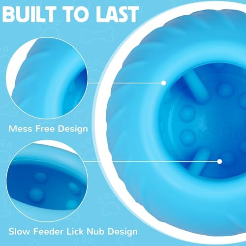 Long-Lasting Dog Lick Toy, Wobbly Dog Enrichment Lick Bowl to Keep Dogs Busy, Interactive Stuffable Dog Treat Feeder for Boredom, Silicone Treat Dispensing Chew Toy(Light Blue,L)