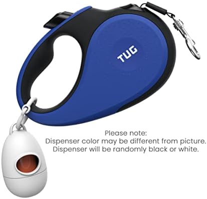 TUG 360° Tangle-Free Retractable Dog Leash with Waste Bag Dispenser (Medium, Blue)