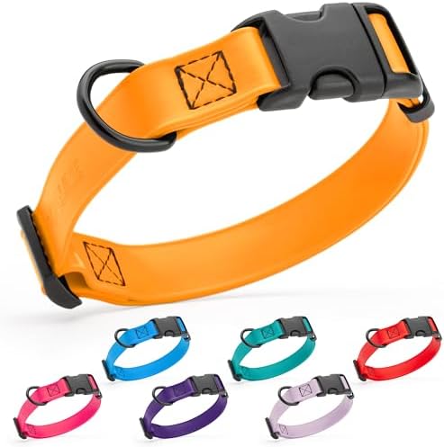Dogline Biothane Waterproof Dog Collar with Quick Release Buckle Strong Coated Nylon Webbing with Odor- Proof for Easy Care Easy to Clean Fits Small Medium Large Dogs, Tangerine Orange 5/8" W 9-14" L