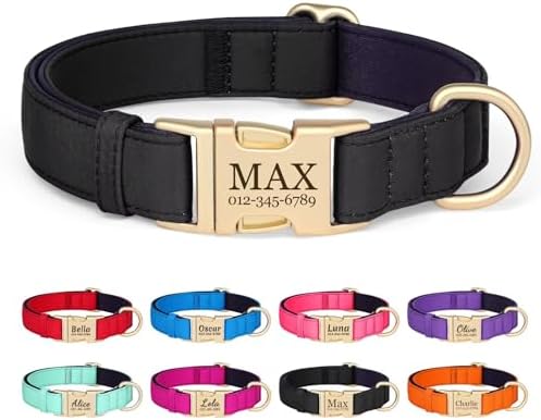 PET ARTIST Colorful Personalized Dog Collars, Breathable Soft, Black,M