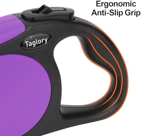 Taglory Retractable Dog Leash, One-Handed Brake, 16ft, Up to 44 lbs, Purple