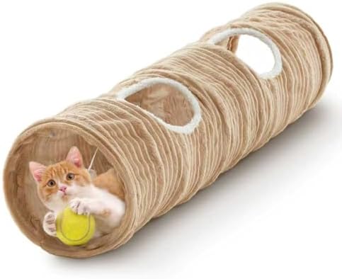 Cat Tunnel for Indoor Cats,Cats Toys Collapsible Tunnel Straight Tube with a Fun Ball and 2 Holes,Cat Play Tunnels,for Rabbits, Ferrets, Puppies & Large Pets,Diameter 11.8 Inch