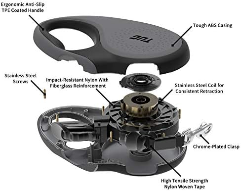 TUG Original Retractable Dog Leash, 16 ft (Large, Grey)