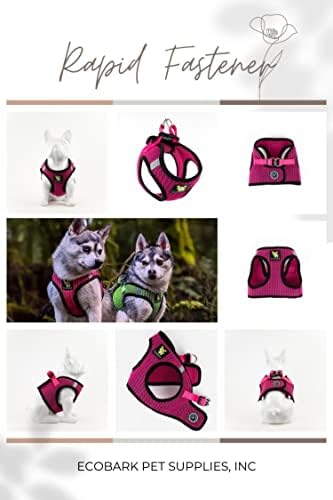 EcoBark Teacup Dog Harness -Luxury Soft Step in Harnesses for Puppy & Tiny Dogs. Reflective Mini Mesh Body Halter Vest (Fuchsia Pink, XXS)