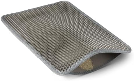 Amazon Basics Double-Layer Cat Litter Mat, Honeycomb Design, Waterproof & Urine-Proof, Non-Slip Scatter Control Trapper Mat, Easy Clean, Soft on Paws, Grey, 15" x 24"