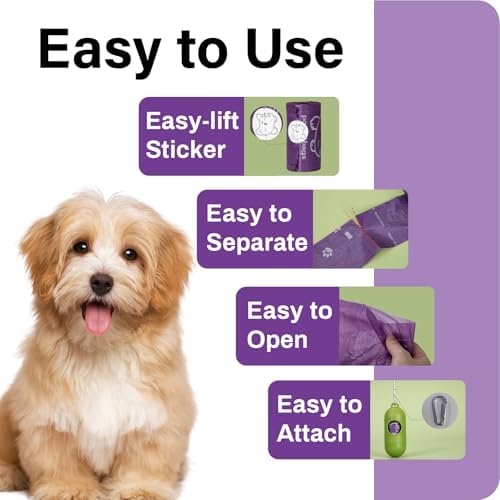 Dog Poop Bags Rolls With Dispenser, Strong and Leak-proof Waste Bags for Pets, Floral Scented, 420 Count (28 Packs of 15), 13 Inch x 9 Inch (Purple)