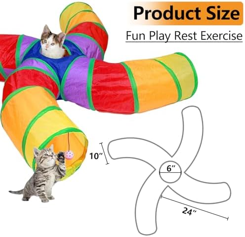 EGETOTA Cat Tunnel for Indoor Cats Large, with Play Ball S-Shape 4 Way Collapsible Interactive Peek Hole Pet Tube Toys, Puppy, Kitty, Kitten, Rabbit (S4 - Multicolor)