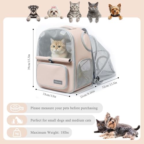 Cat Backpack Carrier Expandable,Pet Travel Backpack for Cats and Small Dogs, 1200D Waterproof Ventilated Mesh with Lockable Zippers, Foldable for Hiking Camping Vet, Up to 18 Lbs(Khaki)
