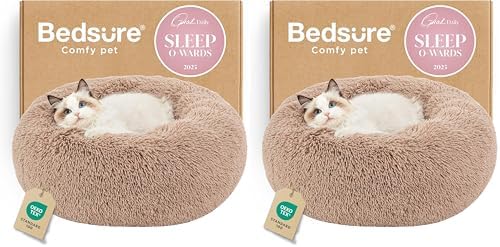 Bedsure Calming Cat Beds Donut Round Washable Kitten Bed,20 inches 2 Pack