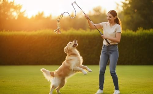 Flirt Pole for Dogs Interactive Chase Toy for Large Medium Small Puppy Dogs
