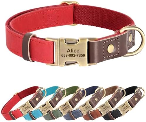 Personalized PU Leather Dog Collars, Quick Release Buckle, Red,XL