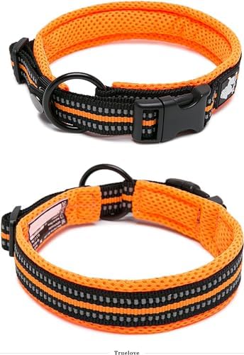 TRUE LOVE Padded Reflective Breathable Nylon Dog Collar, Orange, M