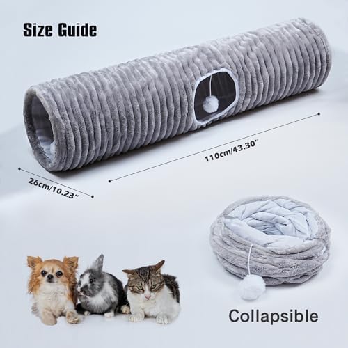 FORMYCATIE Luxurious Cat Tunnel,43" Straight Cat Tunnel Bed with Balls,Cat Toys for Indoor Cats,Collapsible Peekaboo Cat Cave for Kitten Toys (Gray Stripe)