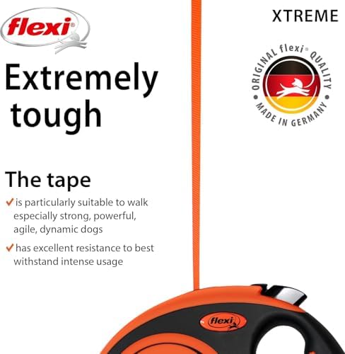 FLEXI® Xtreme Tape Retractable Dog Leash, Small, 16 ft - Orange/Black