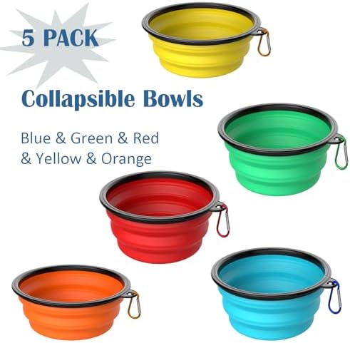 Collapsible Dog Bowls [5 Pack] 13 oz, Travel Dog Bowls, Pet Bowl Portable Foldable Water Food Feeding Dishes with Carabiner Clip for Traveling Hiking Walking
