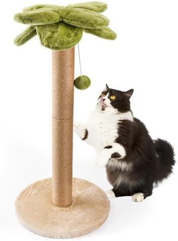 LIFLIX Cat Scratching Post Palm Tree Shape, Sturdy 34 inches Tall Sisal Scratch Post with Interactive Dangling Ball, Cute Cat Scratcher for Indoor Cats