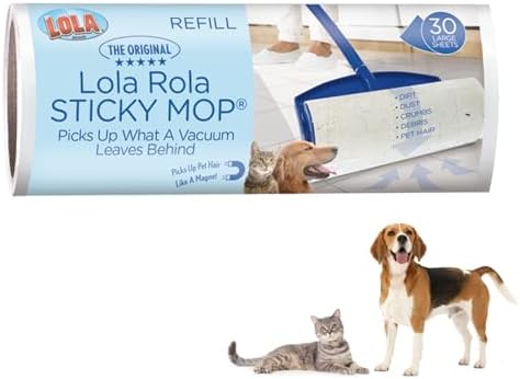LOLA Rola Sticky Mop Refills, Giant Adhesive Roller, Traps Dirt, Dust & Hair, 30 Sheets, Pet Hair Remover, Floor & Carpet Cleaner, 1 Pack