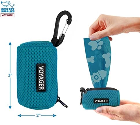 Best Pet Supplies Dog Poop Bag Holder Leash Attachment with Reusable Dispenser for Travel, Walking, Park, and Outdoor Use, Durable with Clip-On - Turquoise, Pack of 2, Mesh Dispenser w/30 Bags