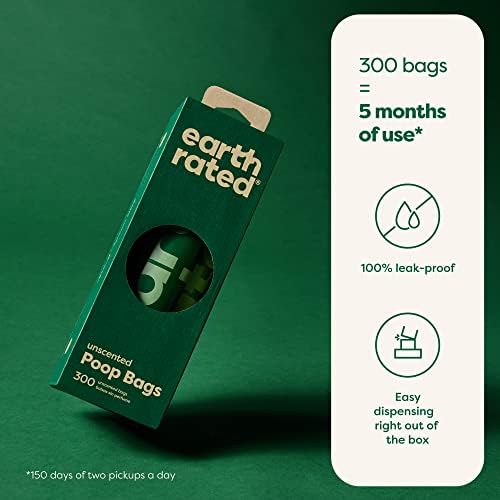 Earth Rated Dog Poop Bags, Thick Grab and Go Single Roll, Ideal for Backyard Pickups, Unscented, 900 Count (3 x 300 count)