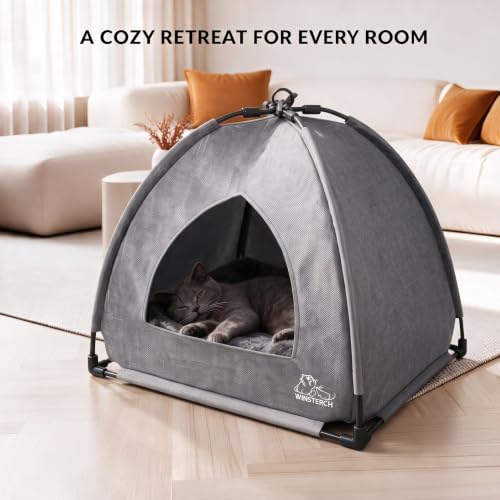 Winsterch Gray Cat Tent Covered Pet House for Indoor Cats, Washable Cushion