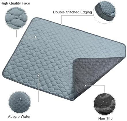 Washable Pee Pads for Dogs, 2 Pack Absorbent Reusable Training Dog Pads Pet Puppy Pads, Non-Slip Potty Pads for Whelping, Playpen, Crate, Bed, Grey (90x150cm Pack of 2)