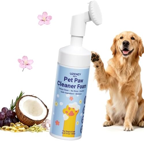 Dog Paw Cleaner, No-Rinse Dog Paw Washer, Waterless Foam Pet Foot Cleanser for Larger Dogs&Small Dogs&Cats, Built-in Scrubber Brush for Dirty Paw, Safe Ingredient, pH-Balanced, 5.1 fl.oz