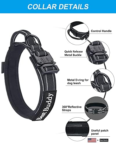 AUBELL Reflective Tactical Heavy Duty Dog Leash and Collar Set,Black XL