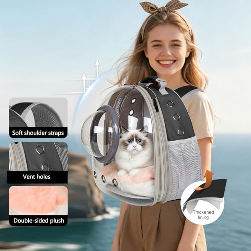 Front Extension Cat Backpack Carrier, Pet Travel Backpack for Kitten and Small Dogs, Clear Bubble Window Space Capsule Astronaut Liked Portable Vet Visit Book Bag Airline Approved