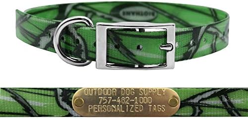 Light Weight Waterproof D-Ring Dog Collar w Custom Name Tag, Green Camo