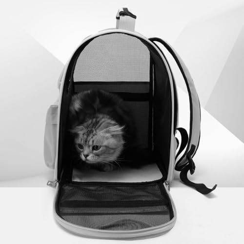 Cat &Dog Carrier Backpack, Pet Carrier with Transparent Window& Breathable Mesh Backpack for Small Dogs & Medium Cats Up to 15 Lbs, for Traveling, Hiking, Camping (Grey)
