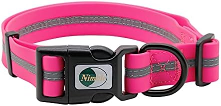 Nimble Reflective Waterproof Dog Collar Adjustable Odor Resistant Easy Clean Pet Collar for Small Medium Large Dogs Night Walking Outdoor Rainy Use (Large (15.35”-24.8”inches), Pink)