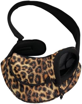 Leopard Print Puppy Sling Bag Pet Sling Carrier Small Dog Puppy Cat Carrying Bag Pouch Breathable Hiking Front Backpack Chest Pet Holder Backpack