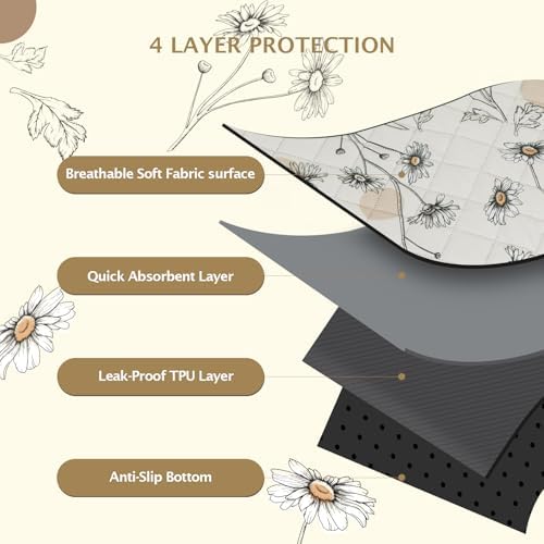 IEUUMLER Washable Pee Pads for Dogs, 2 Pack Non-Slip & Waterproof Pack Whelping Pad, Reusable Washable Puppy Potty Training Pad with Fast Absorbent for Playpen EU007 (Beige Daisy, 36"X48"-2pcs)