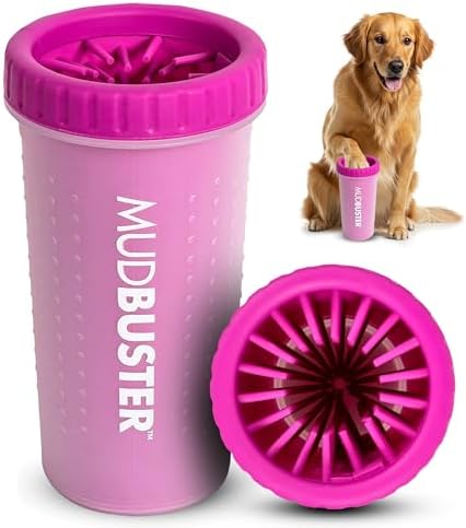 Dexas MudBuster Large Dog Paw Cleaner, Fuchsia, Fits 2.5"-3.5" Wide Paws, Gentle Silicone Bristles for Quick, Easy Cleaning