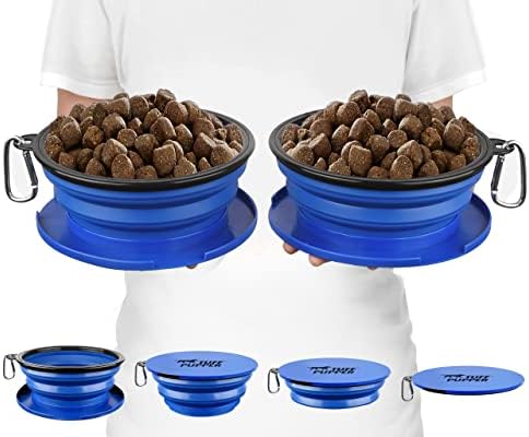 Tuff Pupper SuperBigSlurp Collapsible Dog Bowls | Two Pack Bowls | Extra Large Capacity | Portable, Food Safe, Odorless | Non-Toxic Silicone [Two Pack Blue Bowls 60oz]