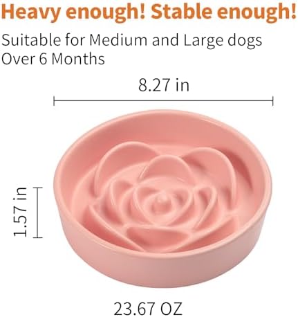Pink Ceramic Dog Bowl Slow Feeder for Medium and Large Breed,1.5 Cup 8.26 in Slow Feeding Bowl,Puzzle Dog Food Bowl for Fast Eater,Maze Dish for Fast Eater