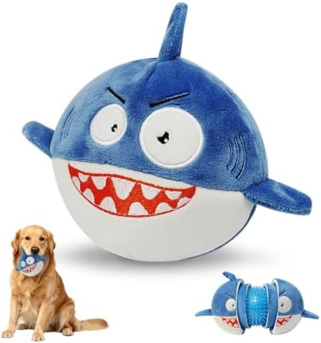 XIAPIA 3-in-1 Plush Shark Squeaky Dog Toys for Aggressive Chewers