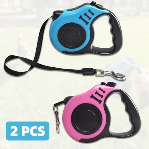 2 Pcs 16.5Ft Retractable Dog Leash,Up to 33 lbs,Blue and Pink