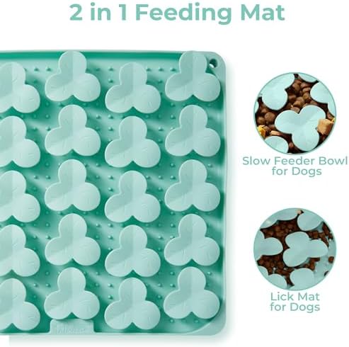 Puzzle Feeder Snuffle Mat for Dogs, Lick Mat for Dogs to Slow Down Eating, Dog Puzzle Toys for Large and Medium Breed Dogs, Silicone Dog Bowls for Dry, Wet, Raw Food, Green