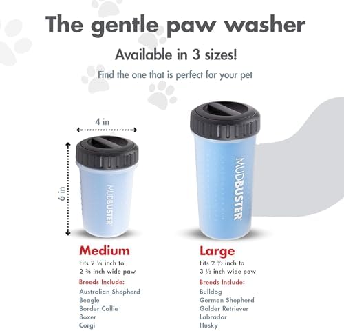 Dexas Lidded MudBuster Medium Dog Paw Cleaner, Pro Blue, Fits 1.5"-2.5" Wide Paws, Gentle Silicone Bristles for Quick, Easy Cleaning