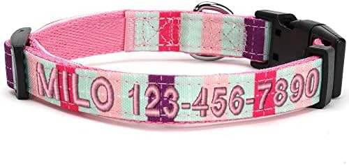 Pawtitas Personalized Dog Collar Small Dog Collar Embroider Name Phone Number Puppy Collar Adjustable Customized Collar for Small Dogs Breeds Multicolor Dog Collar