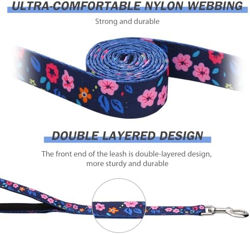 Hikiko 5FT Dog Leash Padded Double Handle with Designed Pattern