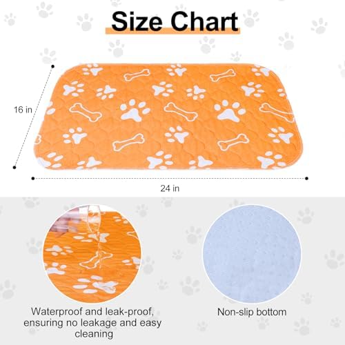 BEAUTYZOO 6 Pack Washable Pee Pads for Dogs,Reusable Puppy Pad 16x24 Orange
