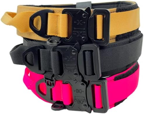 Tactical Dog Collar with Handle, American Flag Patch, 1.5 Inch Wide Thick Heavy Duty Nylon, Quick Release Metal Buckle, Customizable Name Plate, Ideal Dog Collars for Medium to Large Breeds K9 Harness