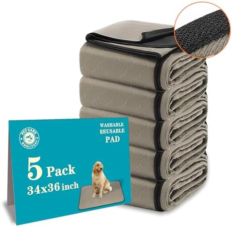 Bunlitent Washable Pee Pads for Dogs 34" x 36", 5 Pack, Leakproof, Brown