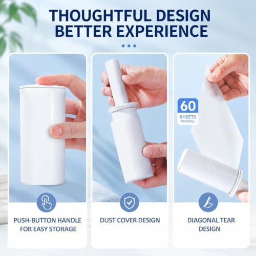 Retractable Mini Home Travel Lint Roller Strong Sticky w/60 Sheets -1 Pack