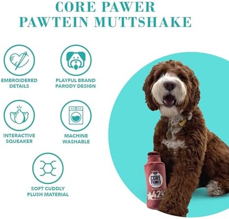 Haute Diggity Dog Core Pawer Pawtein Muttshake Plush Dog Toy, Funny Parody