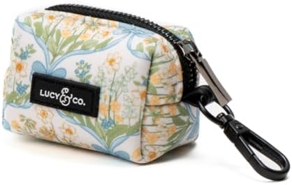 Lucy & Co. Sunshine and Daffodils Dog Poop Bag Holder and Dispenser, Clips to Leash, Water-Repellent Neoprene, Includes Refill Roll